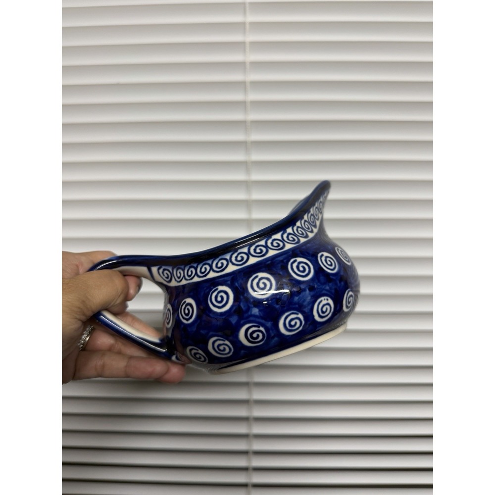 Boleslawiec Handmade Poland Blue White Swirl Gravy Boat Ceramic Momo Panache